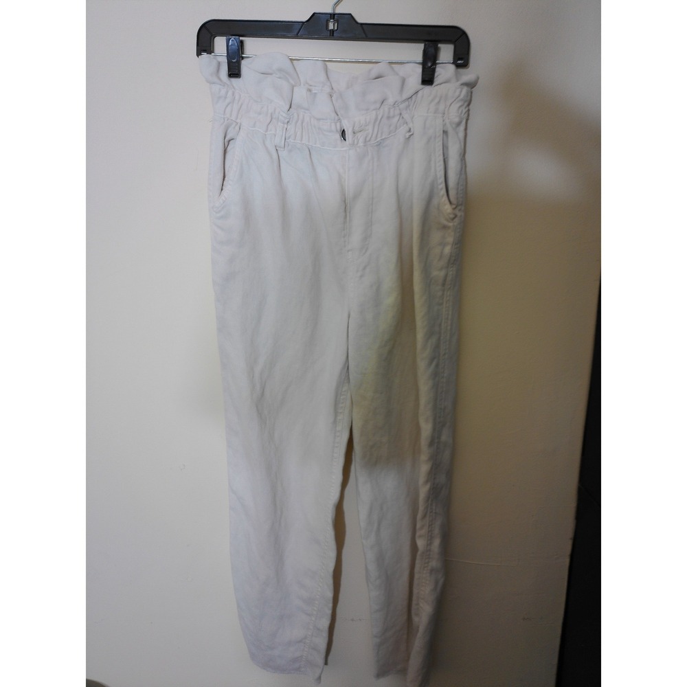 Aerie Paperbag Waist Pants Womens Small Cream Raw Hem Tapered High Rise 2094